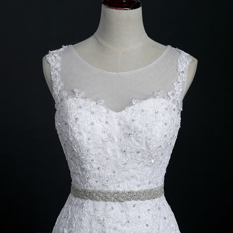Sleeveless O-neck Lace Crystal Mermaid Wedding Dress