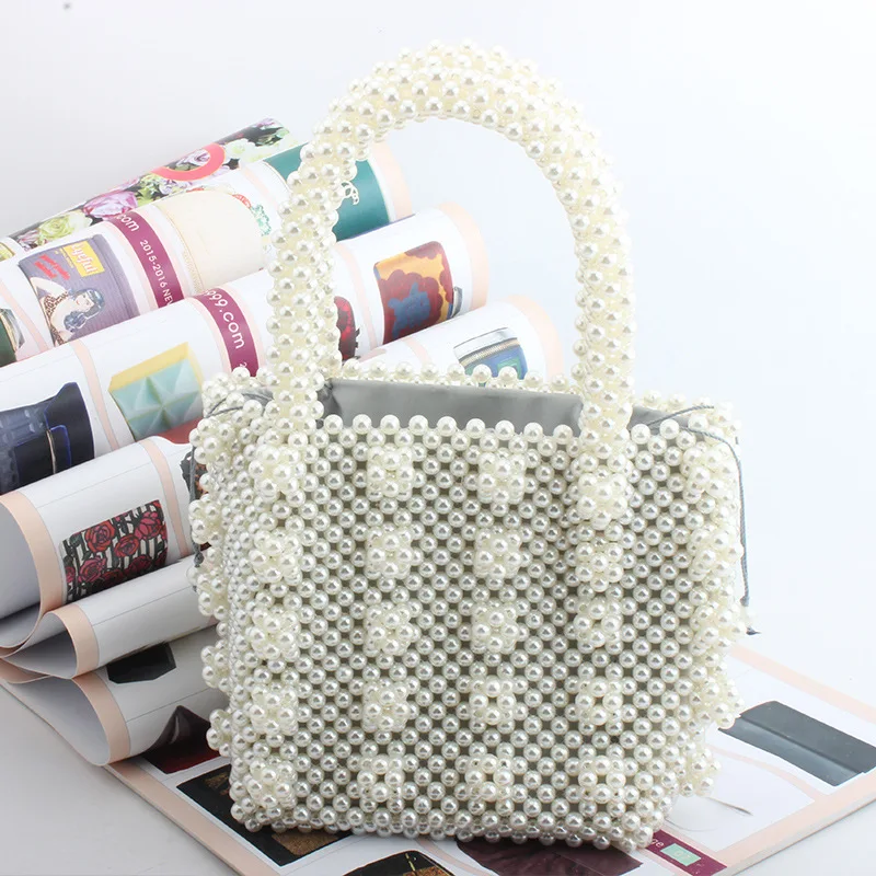 

Fashion Handmade Pearl Tote Bags For Women Luxury Handbags Women Bags Designer Evening Bag Female Vintage Top-handle Purse Sac