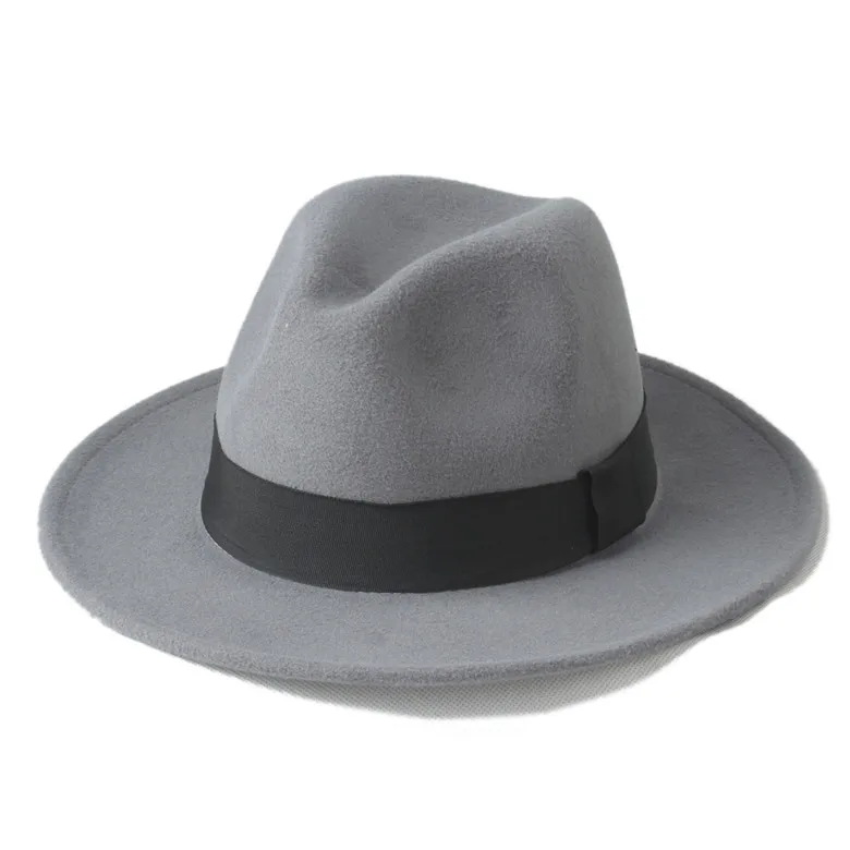 Новое поступление, шерстяная женская шляпа, Женская фетровая шляпа, Для Laday, с широкими полями, черная лента, Sombreros, джаз, церковная Кепка, Панама, топ, шляпа - Цвет: Grey