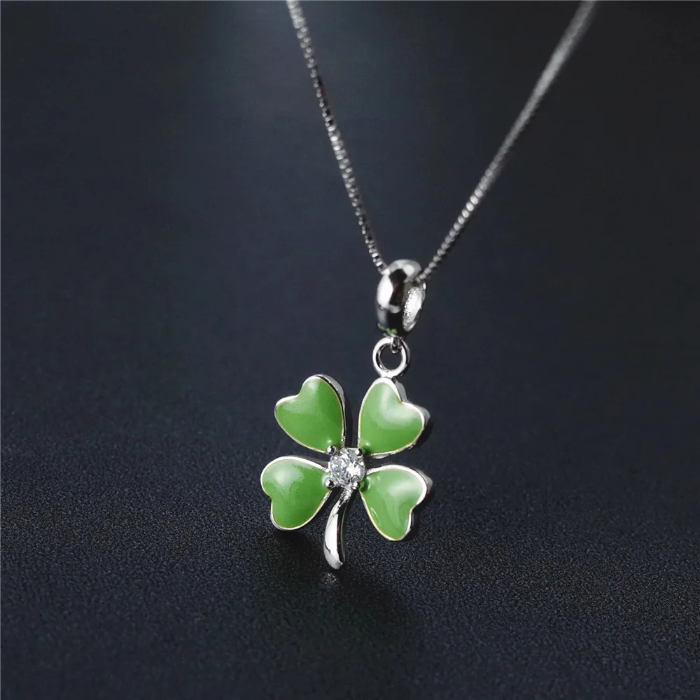green clover mini cz drop glaze necklace women 100% 925 Sterling silver nacklace Jewellery Clavicle chain pendant charms gift
