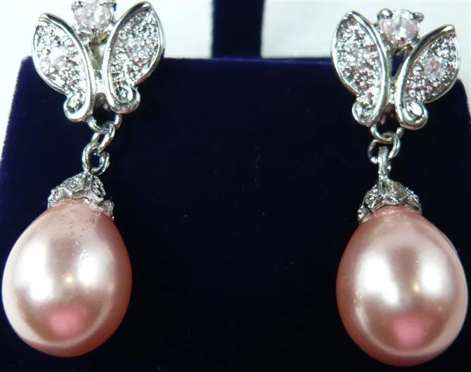 

wholesale beautiful silver plated pink shell pearl butterfly earring #311