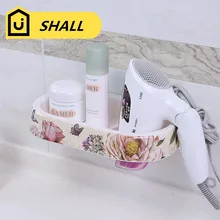 SHALL European Melamine Hair Dryer Holder Cosmetics Storage Shelf Non-trace Stick Suction Shelf Supporter Wall Hanging Rack
