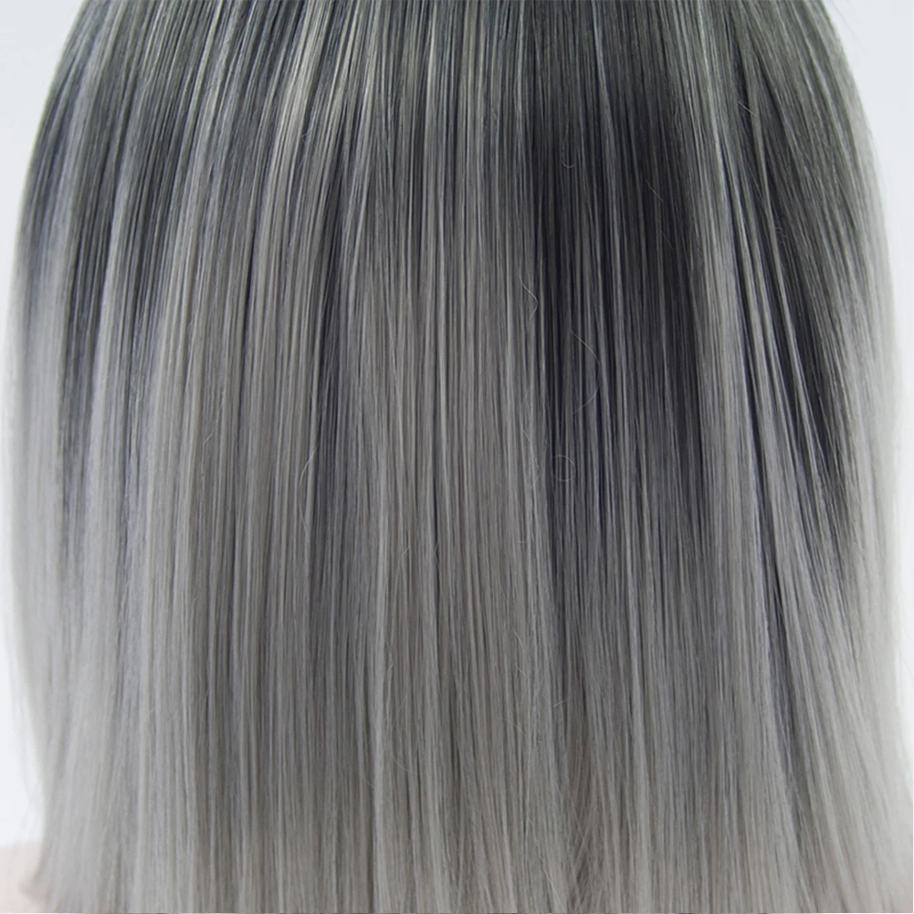 Imeya Short Bob Wig Ombre Grey Hair Color With Black Roots