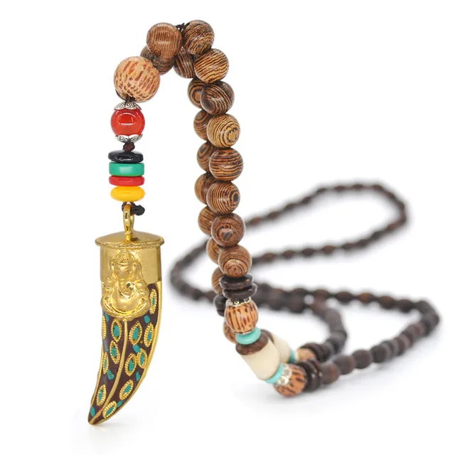 Ожерелье ручной работы в этническом стиле индийский богемный непальский мала буддийский деревянный бисер тибетская Рыба кулон длинное штатное мужское ожерелье s для женщин и мужчин - Окраска металла: n2036