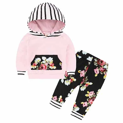 Г. Лидер продаж, новая осенняя одежда для маленьких мальчиков детские топы с капюшоном и длинными рукавами для маленьких девочек, штаны с цветочным рисунком 2 шт. Комплект одежды SY188 - Цвет: as photo