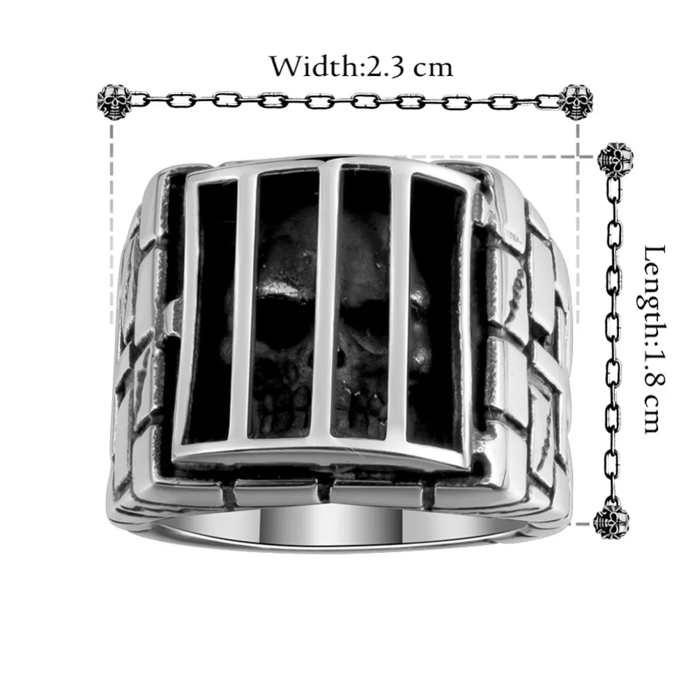 ERLUER Male Gothic Punk Skull Cross Patter Stainless Steel Vintage Trendy Crystal Zircon Rings Boys Rock Hiphop Jewelry Men Ring