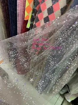 

stock 5yards/bag Silver star pattern lace spot glitter powder fabric used for wedding dress fashion stage QJ29#
