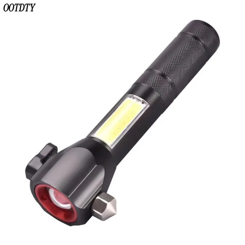 Multi-Function T6 Rescue Flashlight L2 Telescopic Zoom Mini Glare Rechargeable Flashlight with Safety Hammer and Cutter