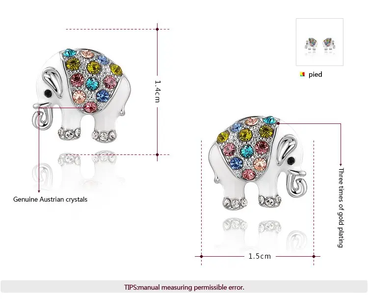ROXI цветные серьги-гвоздики со стразами, Женские Ювелирные изделия, милые серьги-гвоздики в виде слона, серьги в виде животного, серьги из розового золота