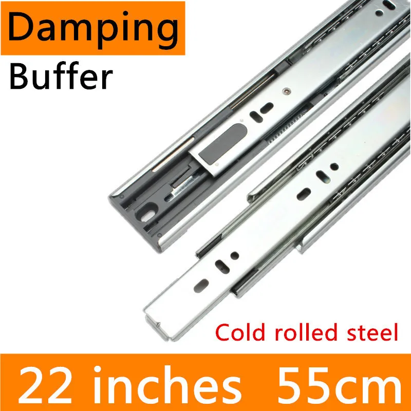 

2 pairs 22 inches 55cm Hydraulic Damping Buffer Cold-Rolled Steel Full Extension Drawer Track Slide Furniture Slide Guide Rail