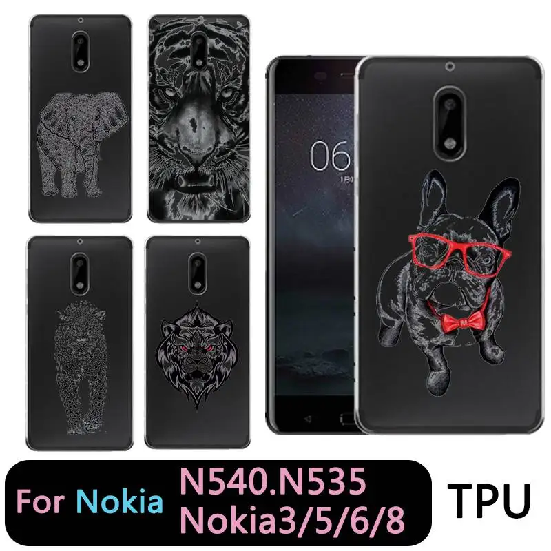 QMSWEI Soft TPU Phone Case For nokia3 nokia5 nokia6 nokia8 N540 N535 Clear Leopard Dog Lion Tiger Animal Cover Free shipping |