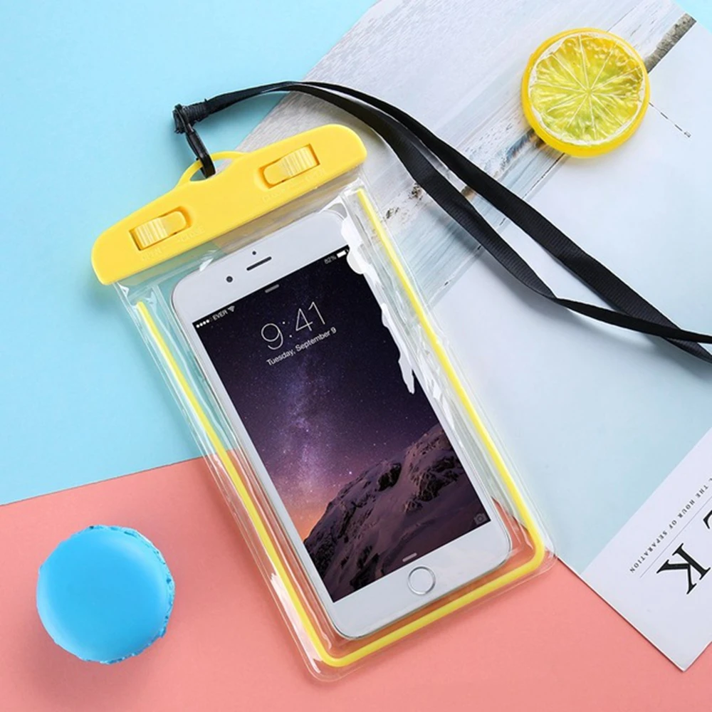 For iPhone 7 8 X Phone Bags Cases Luminous Waterproof Bag For xiaomi Mi A2 Outdoor Swimming Diving Waterproof Smartphone Case - Цвет: Yellow