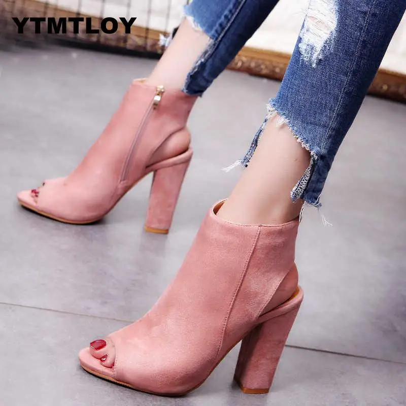 

Plus Size 34-43 Women Pumps Sexy High Heels Sandals Summer Suede Ladies Thick Heel Open Toe Peep Zapatos Mujer Platform 2019