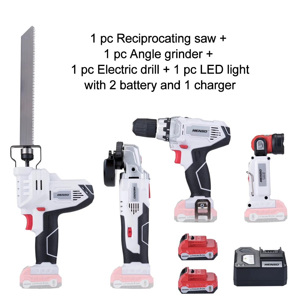 

NEWONE 12V power tool set Angle grinder Electric drill Electric Saw and Led light share with two lithium battery and one charger