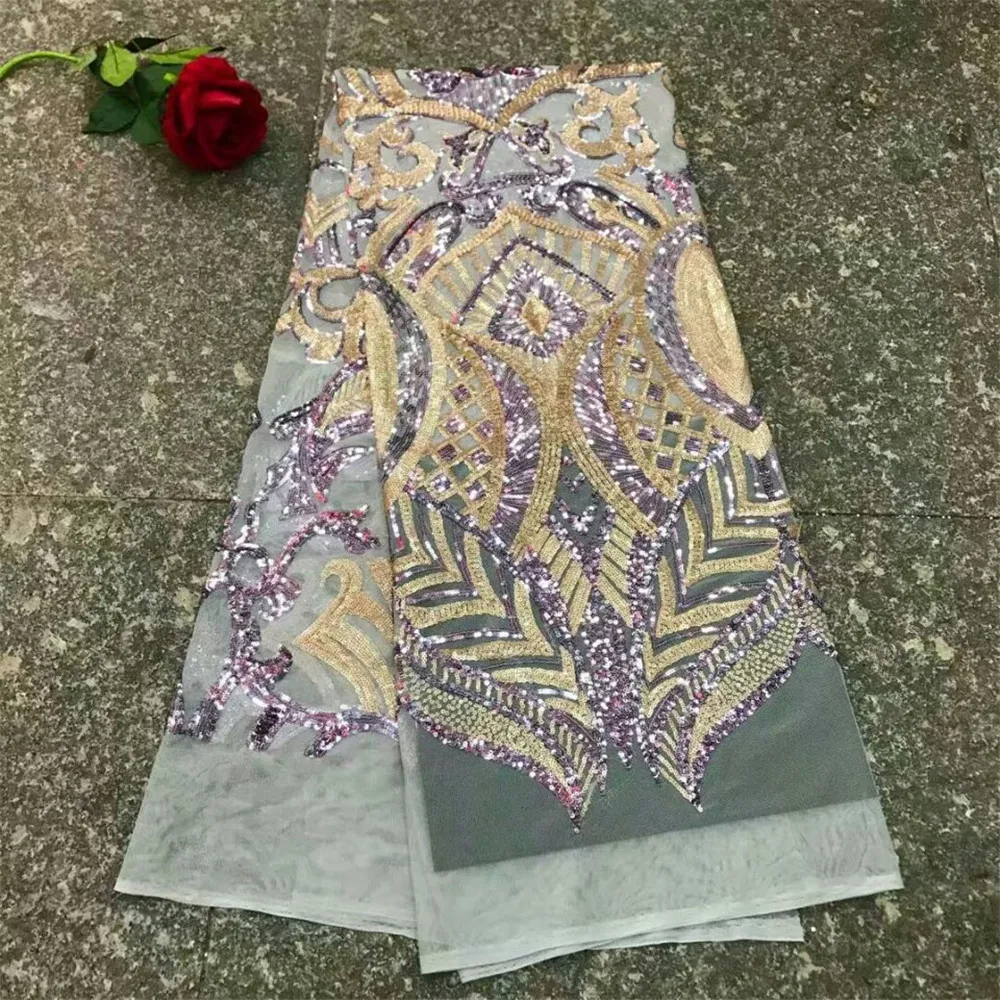 

Gray embroidered velvet fabric with full of sparkling sequins 5yards/pcs sequin fabric F220-1