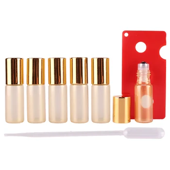 

6pcs 5ml Yellow Essential oil pearl coated Glass Roll on Bottles with Stainless Steel Roller Ball for perfume aromatherapy