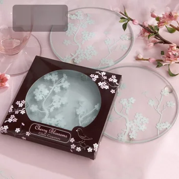 

100pcs=50sets Cherry Blossom Glass Coasters Drinks Tea Cup Holder Mat Pad Table decor Wedding gifts