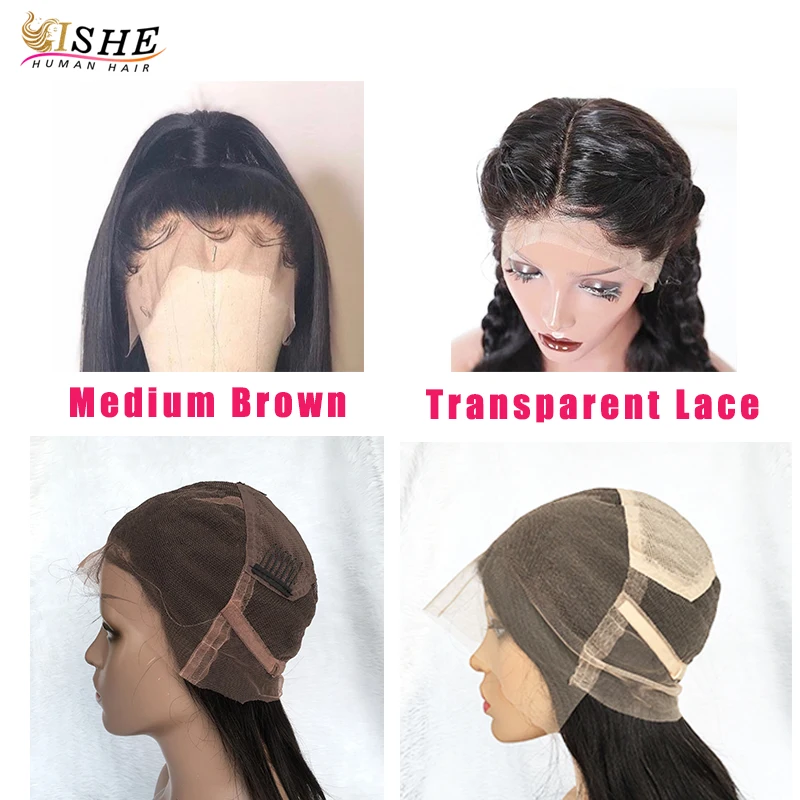 Transparent Full Lace Human Hair Wigs Preplucked With Baby Hair Deep Wave Wavy Remy Glueless 13x6 Front Lace Wig For Women Black