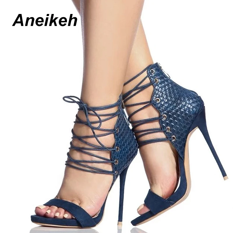 

Aneikeh Summer Lace Up Gladiator Sandals Women Open Toe High Heels Sandals Women Rome Style Pumps Fashion Party Shoes