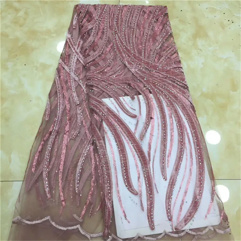

Black Nigerian Lace Fabric 2019 pink High Quality stones Velvet Lace Fabric Gold Embroidered Tulle African Velvet Lace Fabric
