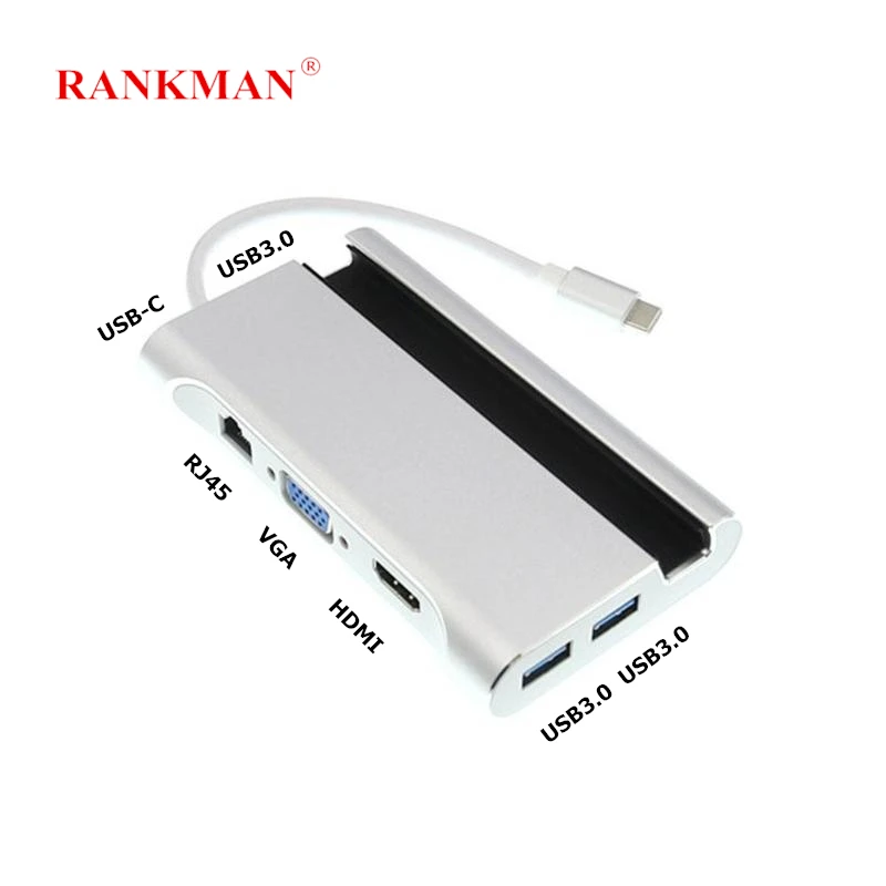 Адаптер Rankman Type C на HDMI 4K RJ45 Gigabit Lan Ethernet VGA USB 3 0 для MacBook Samsung s9 DEX Huawei P30|Кабели VGA| |
