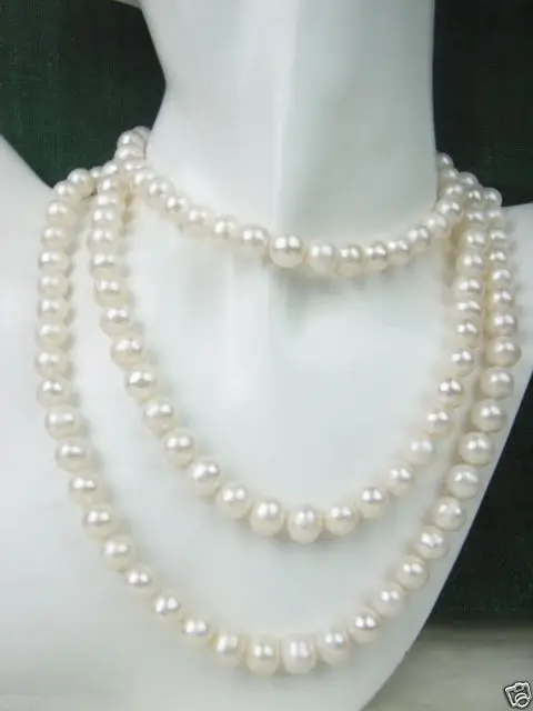 

charming natural Akoya 7-8mm white pearl necklace50inch silver clasp (9.13)