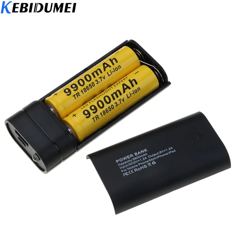 

kebidumei USB Power Bank 2 x 18650 Battery Box DIY Shell Case Charger Holder With Flashlight Charge for iPhone Xiaomi Huawei
