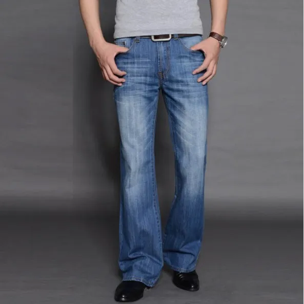 Spring Autumn Mens Business Casual Boot Cut Jeans Mid Waist Flare Jeans ...