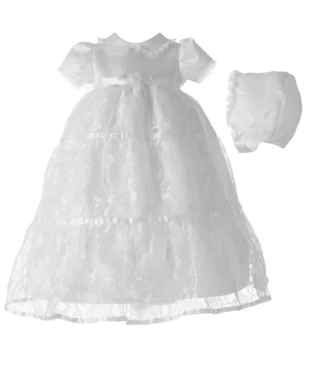 

2016 New White Ivory Christening Dress Baptism Gown Baby Girl Boy Todder Lace Satin WITH BONNET 0 3 6 9 12 18 24month