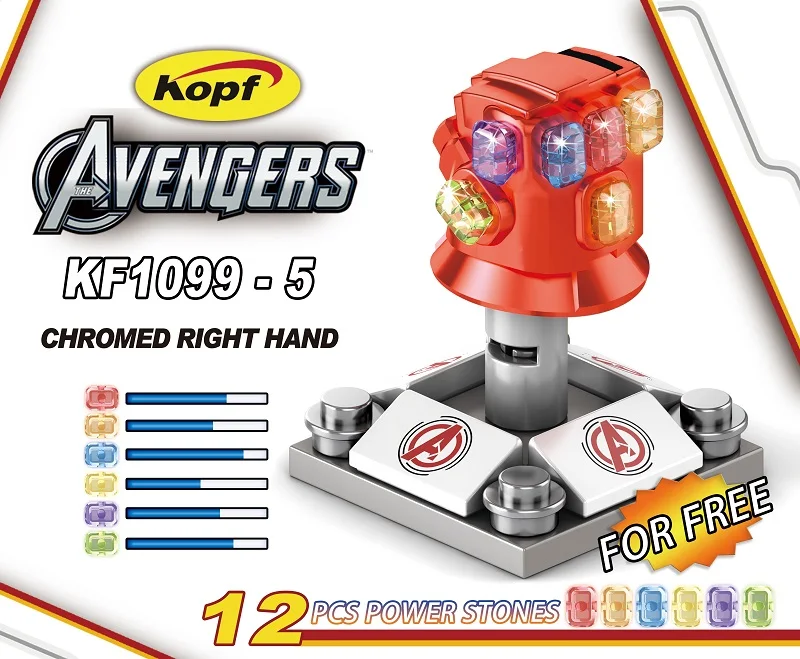 

The Avengers 4 Endgame Building Blocks Chromed Right Hand With 12Pcs Power Stone Figures Toys For Children KF1099-5 KF1099-5A