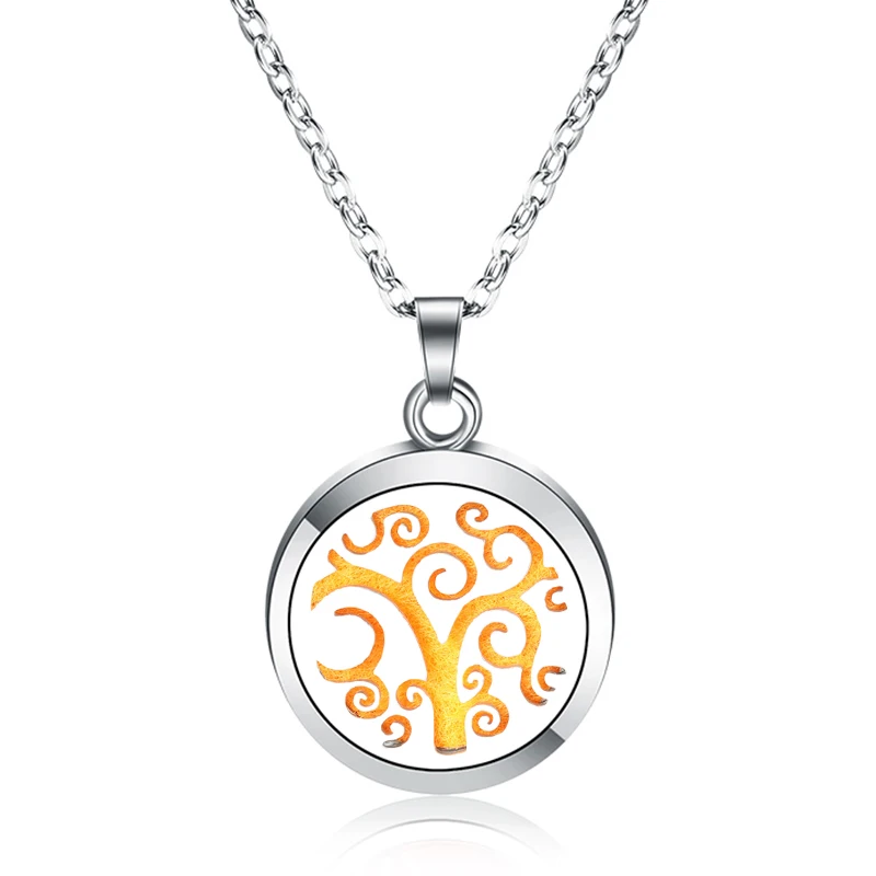 

New Style Tree Of Life Aroma Diffuser Necklace Magnetic Stainless Steel Perfume Essential Oil Diffuser Locket Pendant Jewelry