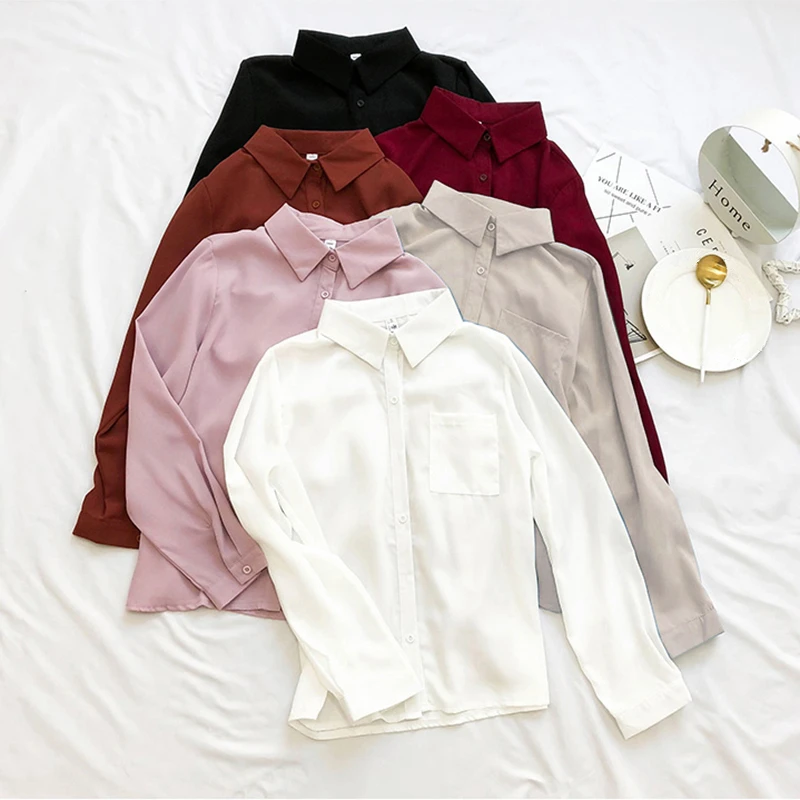 Women's Elegant Turn-Down Collar Solid Shirt Variations