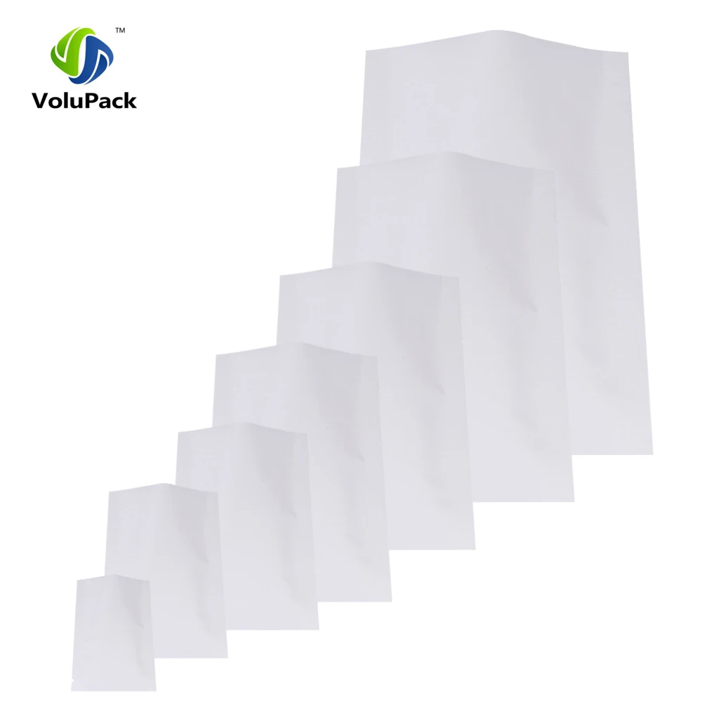 

100pcs Many Sizes Plain Pocket Mylar Foil Storage Bag Flat Tear Notch White Open Top Packing Pouch Bags For Food Powder