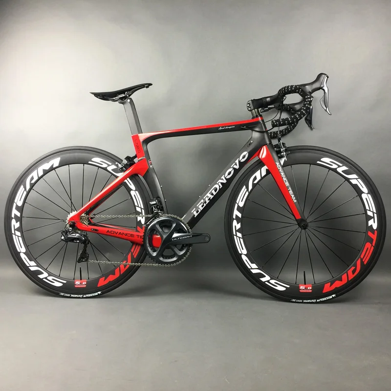 Complete Full Carbon Fiber Road Bike Racing Cycling Leadnovo Black-Red-White with 9/10/11 speed