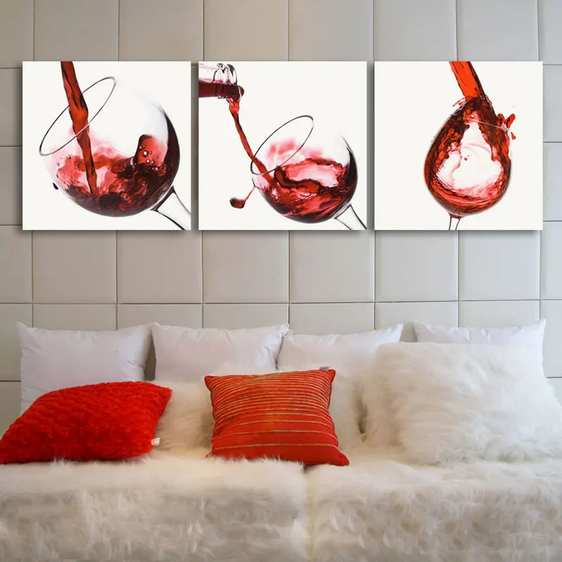 3 Pcs Modern Home Decor Abstract Canvas Painting Red wine Wall Art
