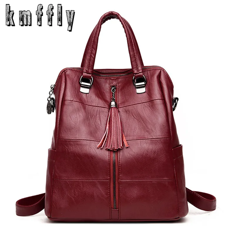 

2018 Fashion Tassel Women Backpack High Quality Leather Pure Color Backpacks School Bags for Teenagers Girls Backpacks Sac A Dos
