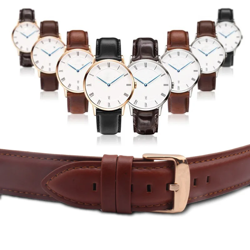 HUXIE Watch Accessories Crocodile Grain Genuine Leather 18mm 20mm DW Watchband Replace Strap For Daniel Wellington Calvin Klein