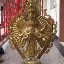 11-faced bi002353 Тибет Буддизм Бронзовый 1000 Вооруженных Авалокитешвара Гуань Инь Статуя Будды