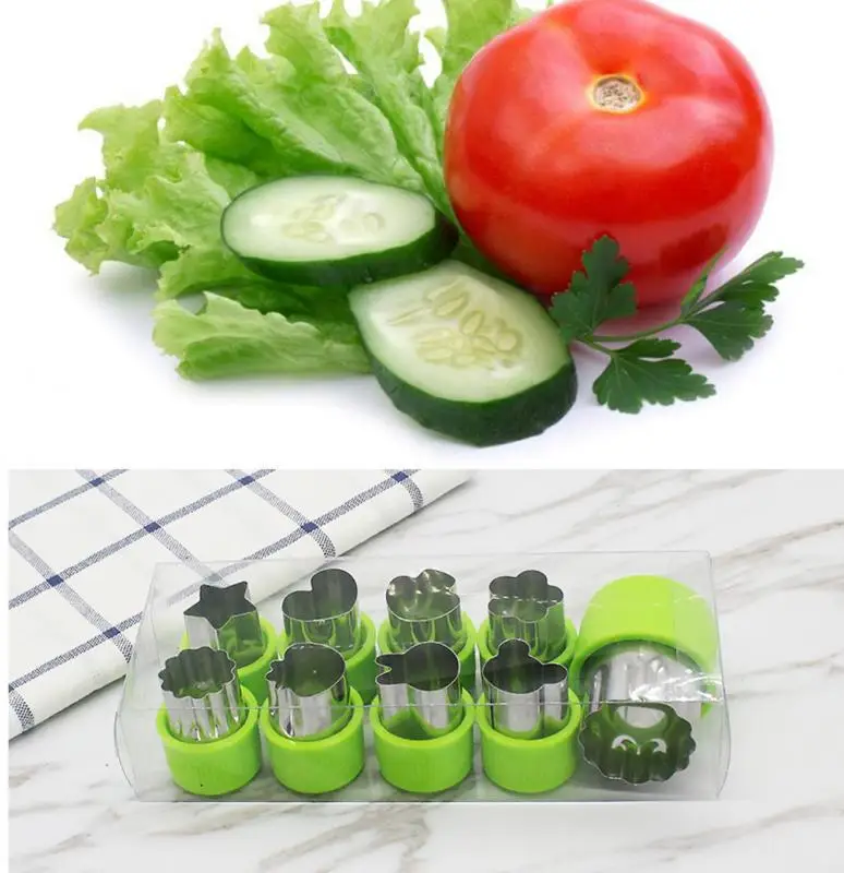 9Pcs Vegetable Cutter Shapes Set Fruit and Cookie Stamps Mold Cookie Cutter