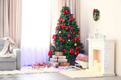HUAYI Christmas tree&fire place backdrop photography newborn backdrop curtain photography background XT4689