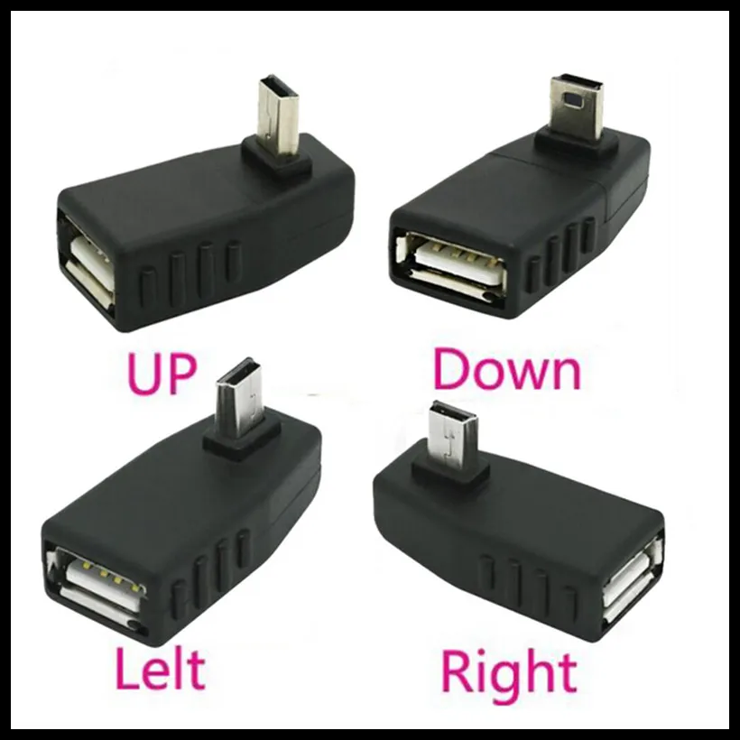 Адаптер OTG с гнездом USB на Mini переходник углом 90 градусов вниз вправо и влево вверх
