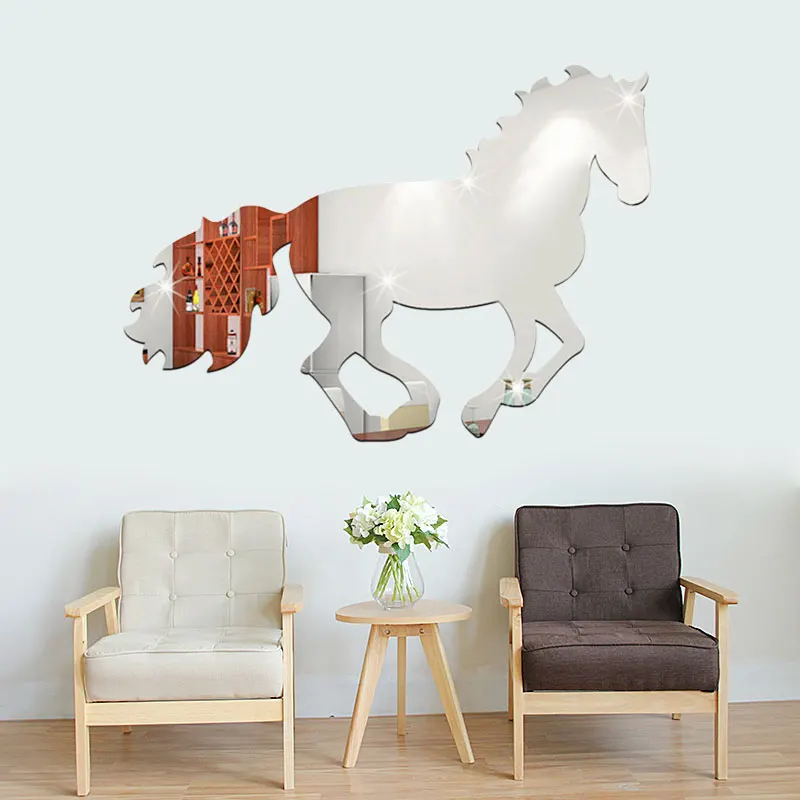 3D Скачущая Лошадь DIY зеркальные настенные часы настенные наклейки украшение дома комнаты
