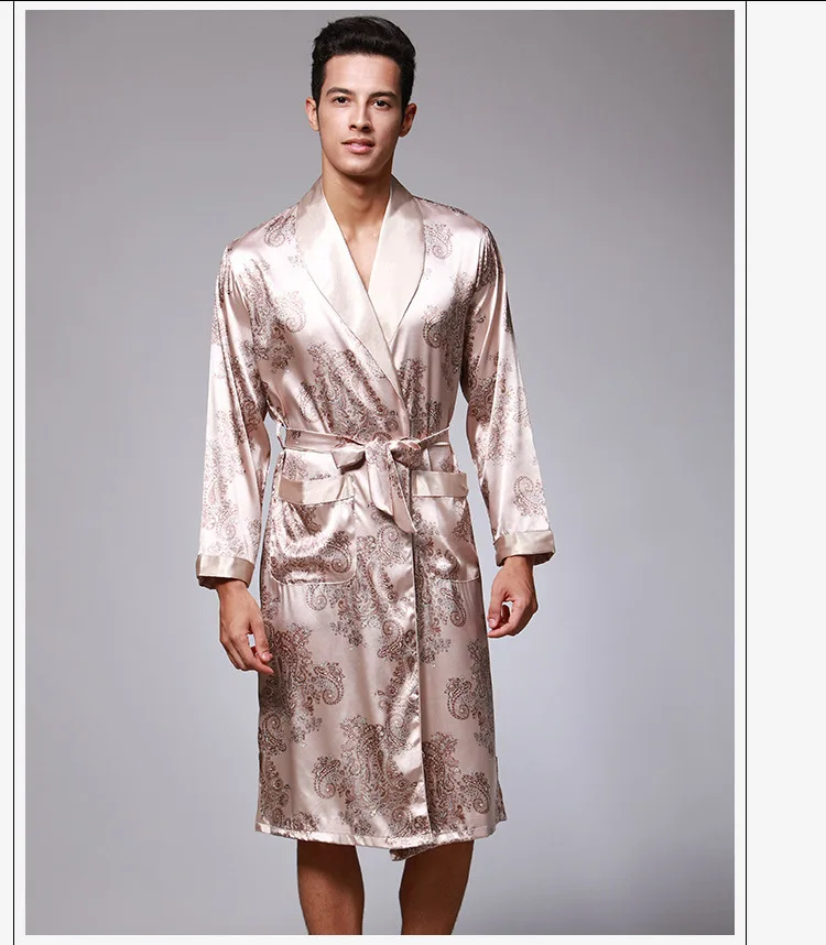 Новый летний роскошный мужской халат с узором пейсли, кимоно, халаты с v-образным вырезом, из искусственного шелка, Мужская одежда для сна