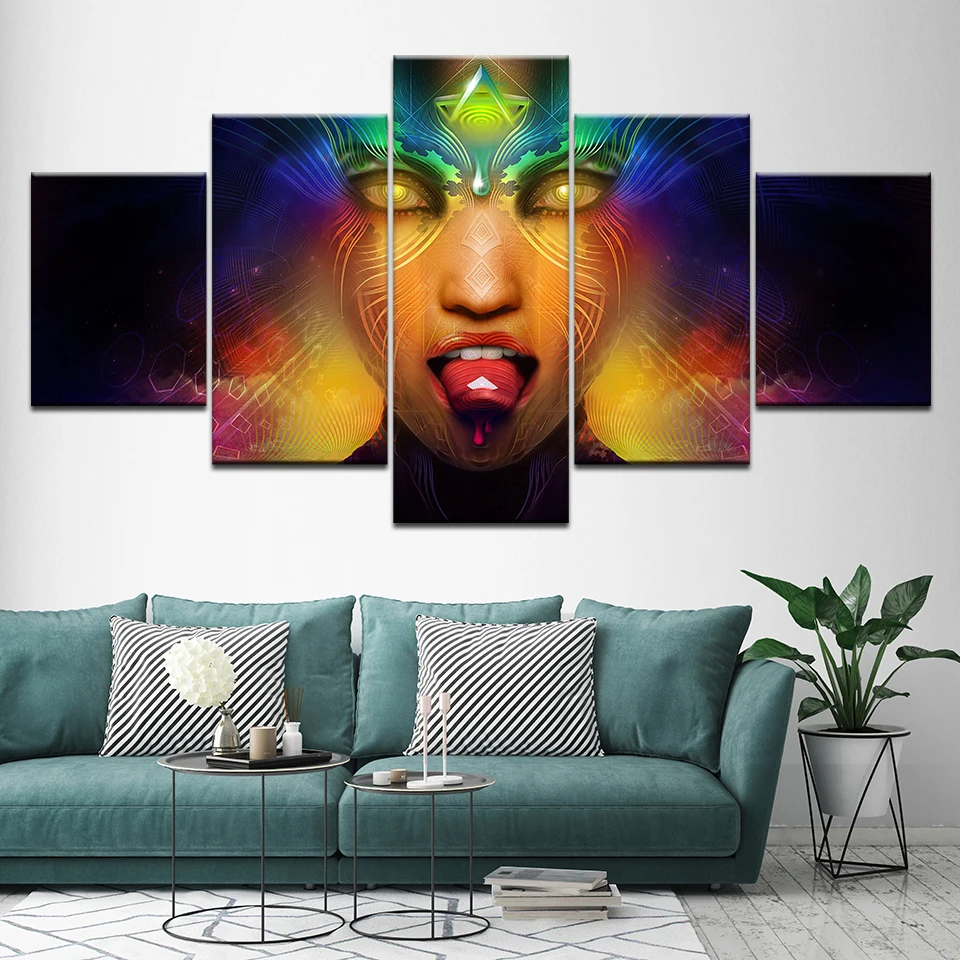 5 Pieces Home Decor Canvas Print Painting Wall Art Psychedelic Abstract Skull