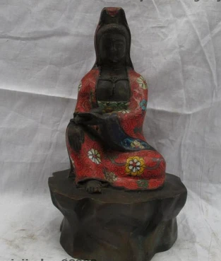 

bi001377 Tibet Buddhist Bronze Cloisonne Kwan-yin handheld Buddhist books godness statue