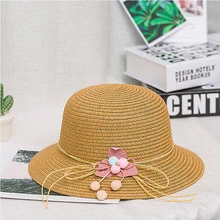 Children's straw hat outdoor sun visor hat girl flower bow straw hat beach dome cute hat Children's straw hat outdoor sun visor hat girl flower bow straw hat beach dome cute hat