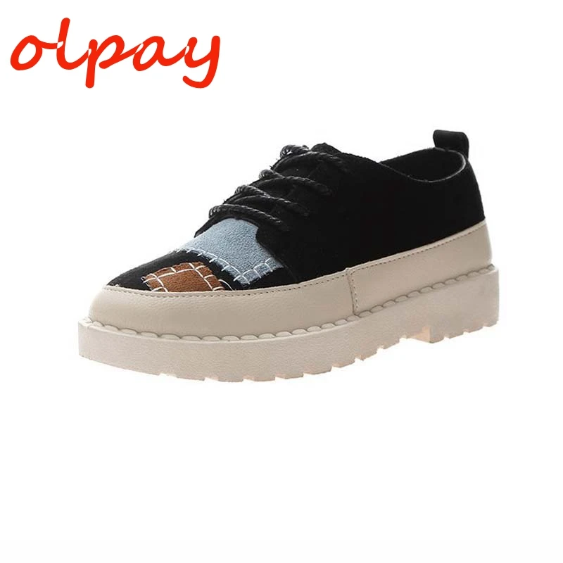 OLPAY Новый 2019 плоские кроссовки Для женщин размер 35-39 кусочков кожи ботинки с