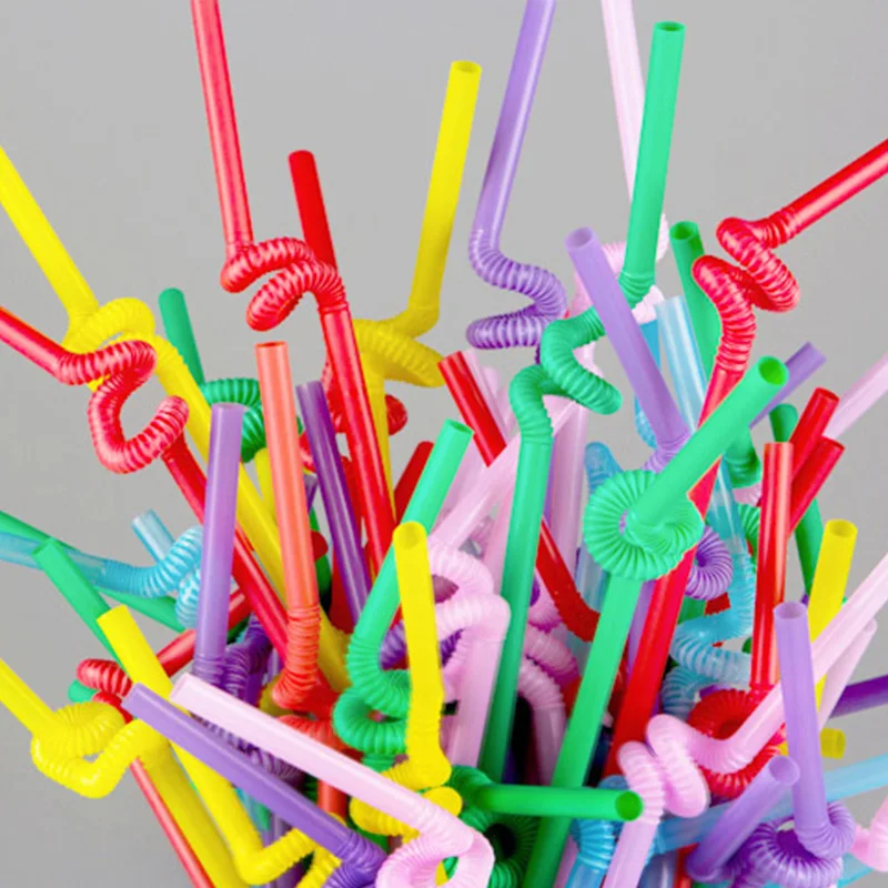 100 шт многоцветные пищевые PP пластиковые бар трубочки для питья на вечеринке гибкие праздничные принадлежности украшения