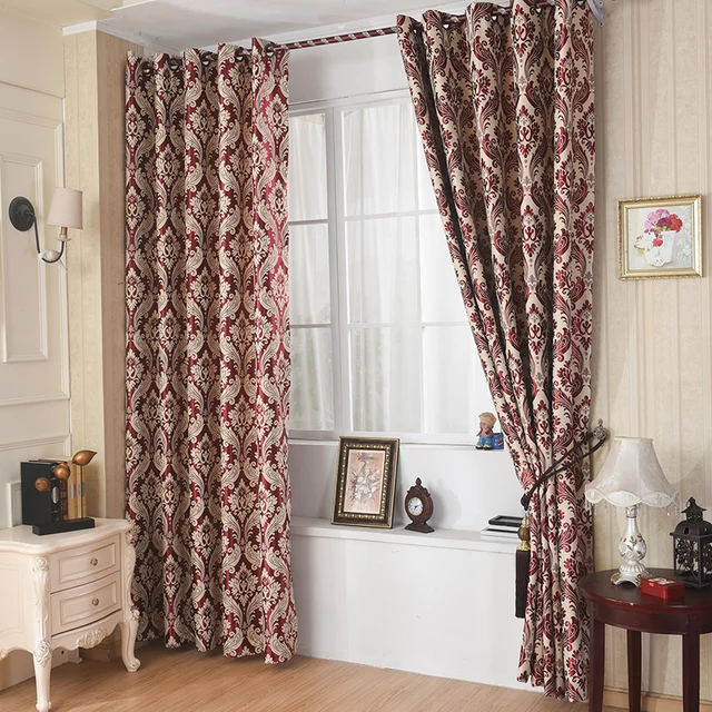 Red Jacquard Blackout Curtains Printed Window Curtain Living Room Red Jacquard Blackout Curtains Printed Window Curtain Living Room Cloth Home Textile Custom Bedroom