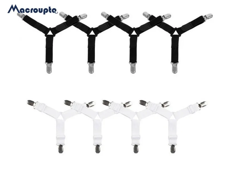 

4Pcs Bed Sheet Clip Bed sheet Belt Fastener Mattress Elastic Non-slip Clip Blanket Gripper White and Black